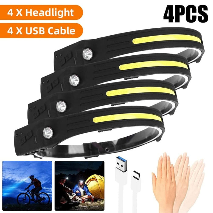 1-20pcs Usb Rechargable 4 Lighting Mode Cob Led Headlamp