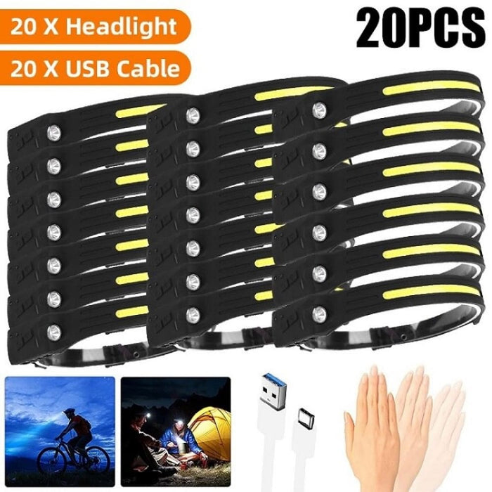 1-20pcs Usb Rechargable 4 Lighting Mode Cob Led Headlamp