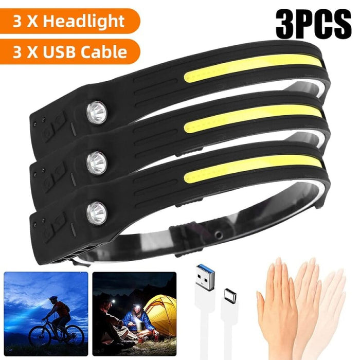 1-20pcs Usb Rechargable 4 Lighting Mode Cob Led Headlamp