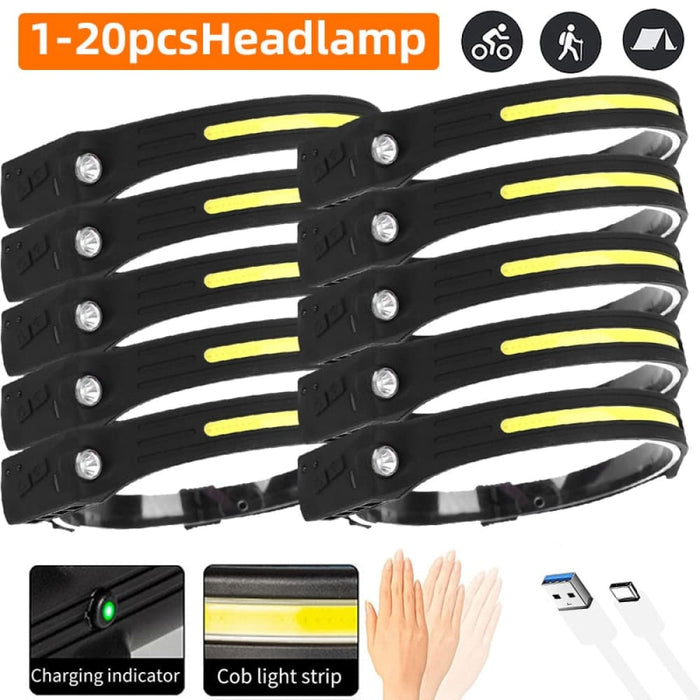 1-20pcs Usb Rechargable 4 Lighting Mode Cob Led Headlamp