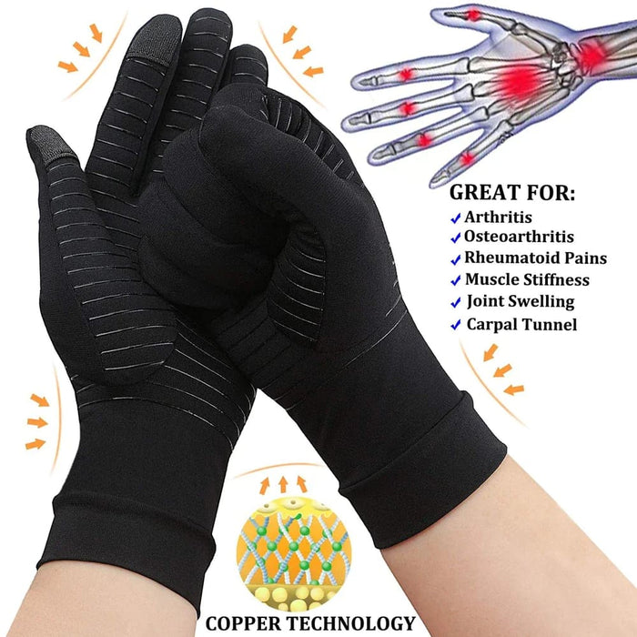 1 Pair Full Finger Arthritis Copper Gloves With Touch Screen