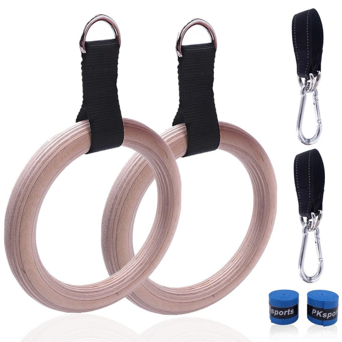 1 Pair Pull Up Wooden Gymnastic Ring Grip With Straps