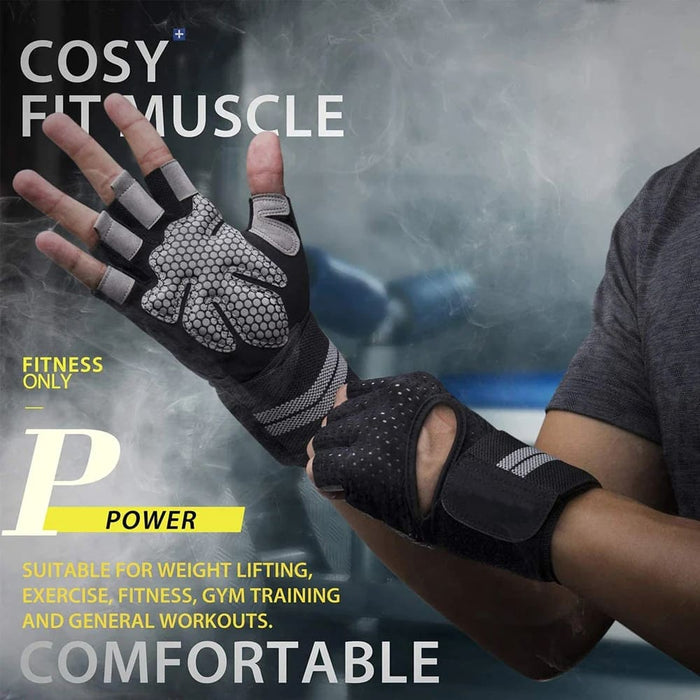 1 Pair Weight Lifting Workout Gloves With Wrist Wraps