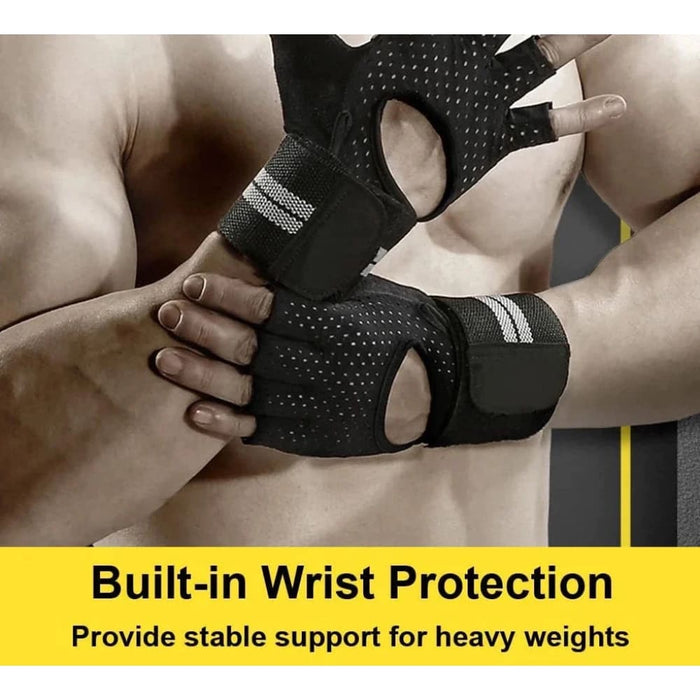 1 Pair Weight Lifting Workout Gloves With Wrist Wraps