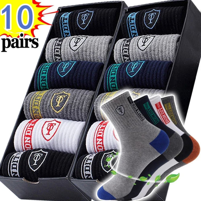 10 Pairs Mens Breathable Cotton Sports Socks