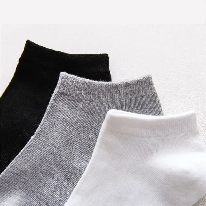 10 Pairs Mens Polyester Boat Socks Black White Grey Soft