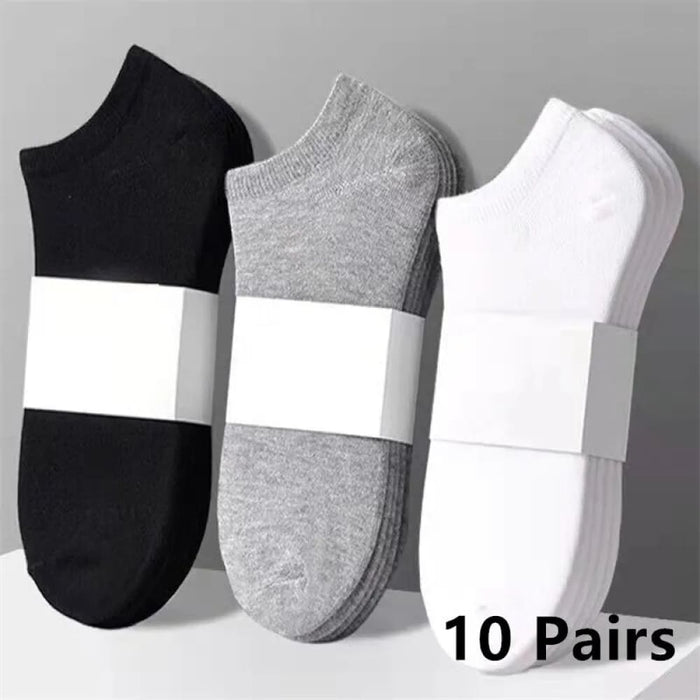 10 Pairs Mens Polyester Boat Socks Black White Grey Soft