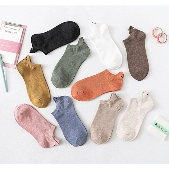 10 Pairs Short Socks For Women Spring/summer Smiling Face