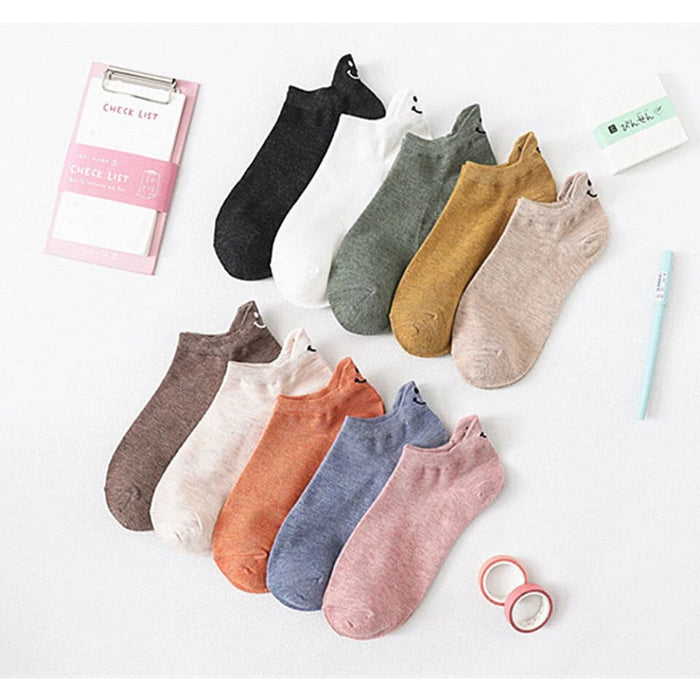 10 Pairs Short Socks For Women Spring/summer Smiling Face