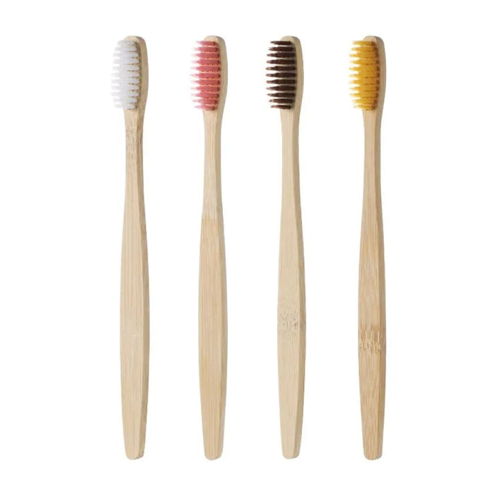 10 Piece Natural Bamboo Toothbrush Set With Cowhide Wrap