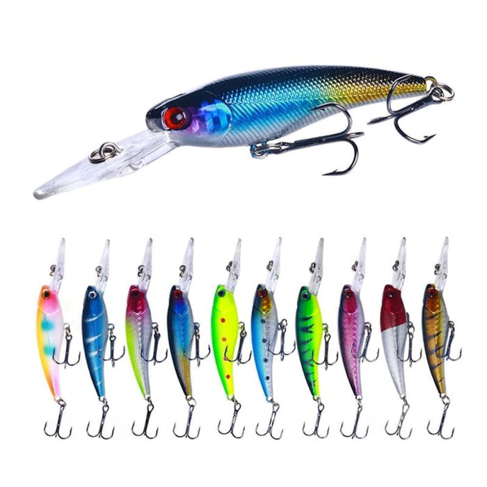 10 Piece Set Of 9.5cm Diving Minnow Lures 7.2g Each