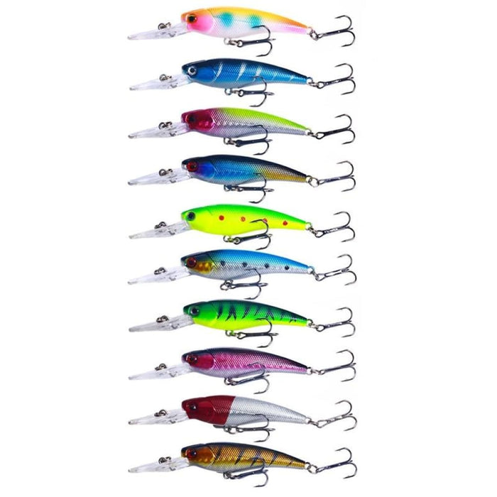 10 Piece Set Of 9.5cm Diving Minnow Lures 7.2g Each