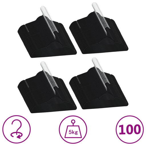 100 Pcs Clothes Hanger Set Anti-slip Black Velvet Xnkkxx