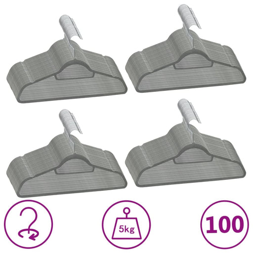 100 Pcs Clothes Hanger Set Anti-slip Grey Velvet Xnkkok