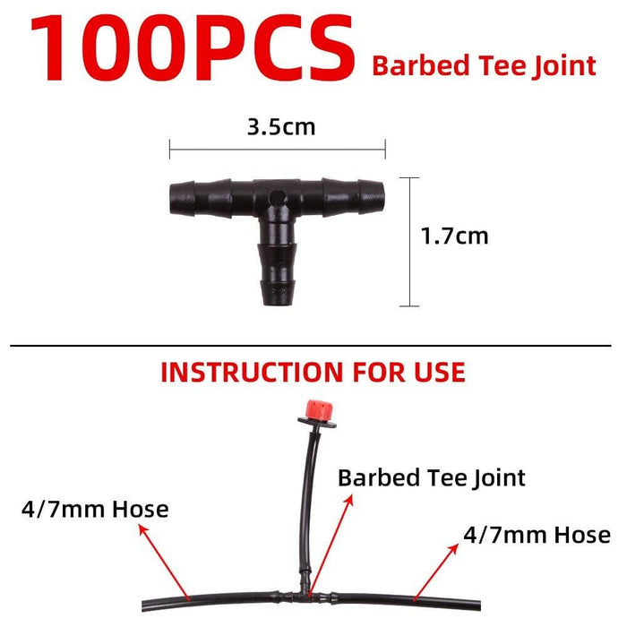 100pc Watering Hose Barbed Tee Joint Drip Tool