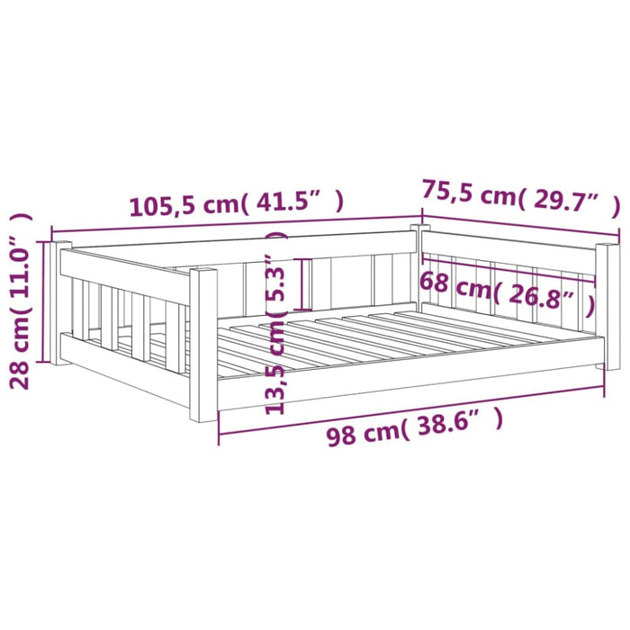 Dog Bed 105.5x75.5x28 Cm Solid Wood Pine Nttxpi