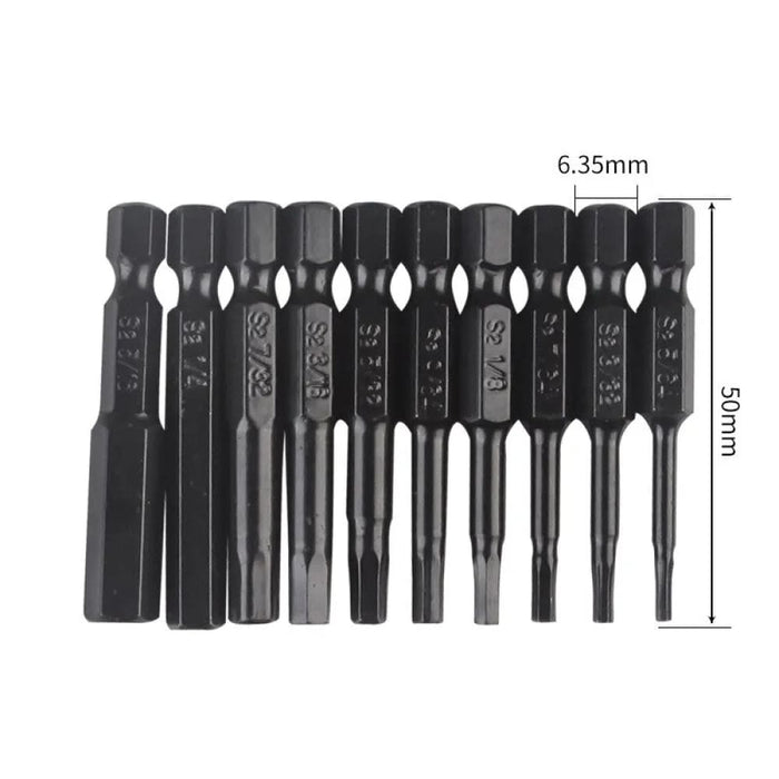 10pc Hex Bit Set Multi Standard Wear Resistant Imperial