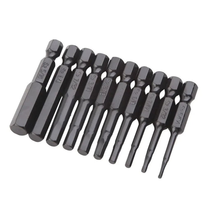 10pc Hex Bit Set Multi Standard Wear Resistant Imperial