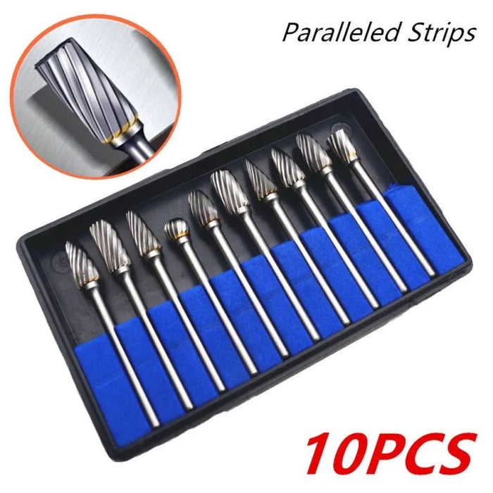 10pcs Carbide Burr Set Hard Alloy Tungsten Steel Double Cut