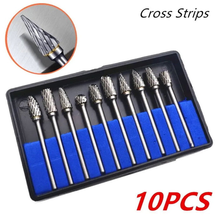 10pcs Carbide Burr Set Hard Alloy Tungsten Steel Double Cut