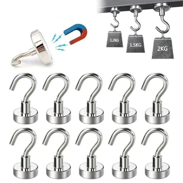 10pcs Metal Magnetic Hooks Heavy Duty Key Coat Hanger