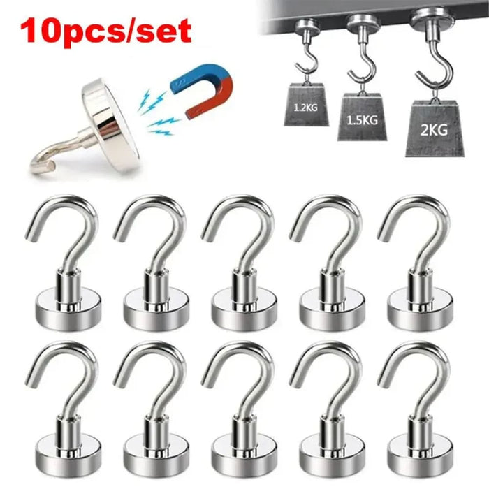 10pcs Metal Magnetic Hooks Heavy Duty Key Coat Hanger