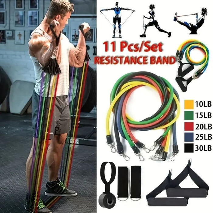 11 Piece Resistance Band Set With Ankle Strap Chest