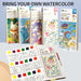 12 Sheet Watercolour Colouring Book Set with Brush 5 Colours
