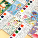 12 Sheet Watercolour Colouring Book Set with Brush 5 Colours