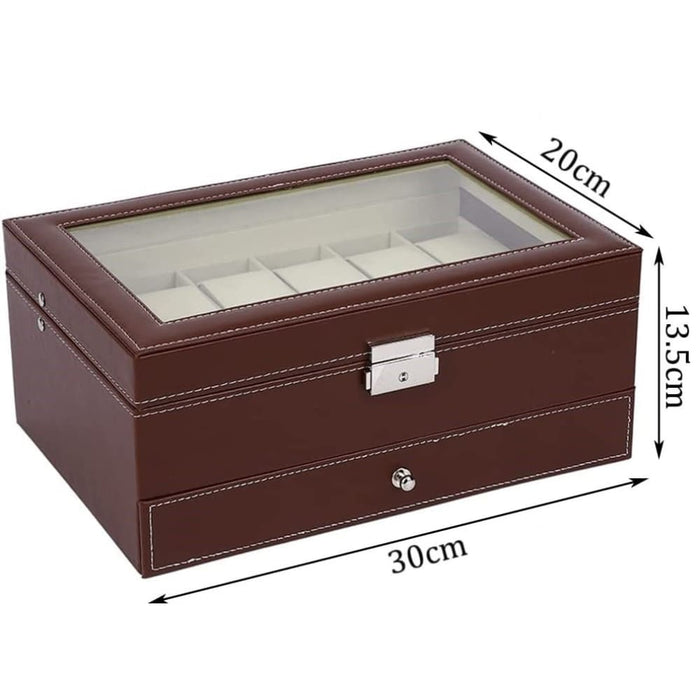 12 Slot Pu Leather Lockable Watch And Jewelry Storage Boxes