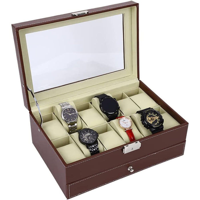 12 Slot Pu Leather Lockable Watch And Jewelry Storage Boxes