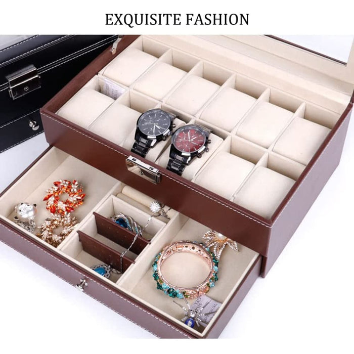 12 Slot Pu Leather Lockable Watch And Jewelry Storage Boxes