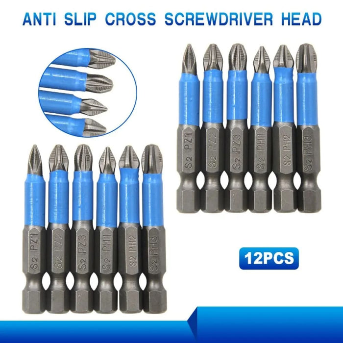 12pc S2 Steel Anti Slip Screwdriver Set Ph1 Ph2 Ph3 Pz1 Pz2