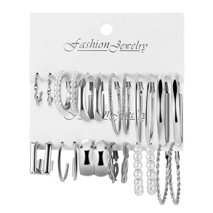 12pc Silver Alloy Square Geometric Vintage Earrings Set