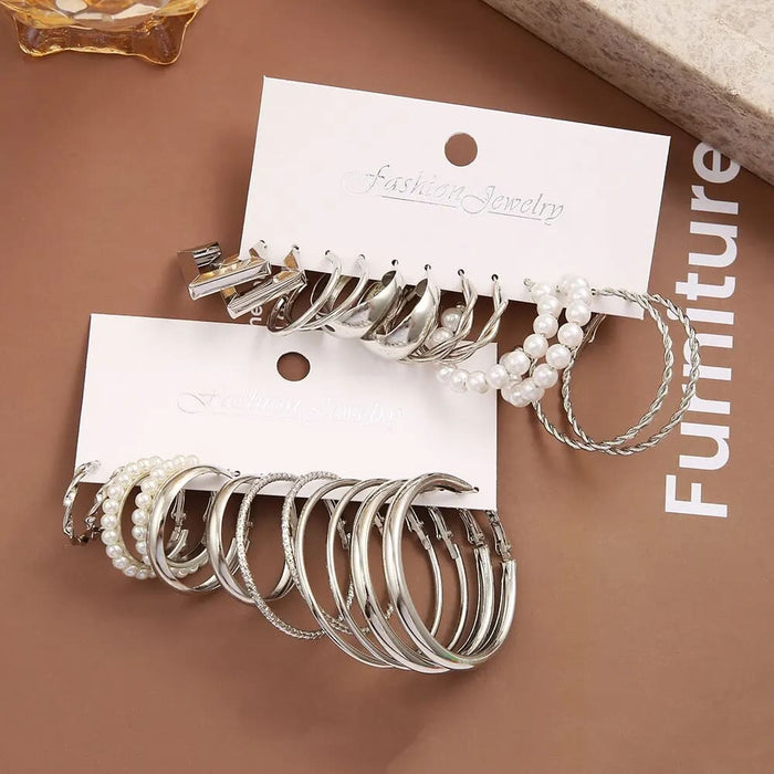 12pc Silver Alloy Square Geometric Vintage Earrings Set