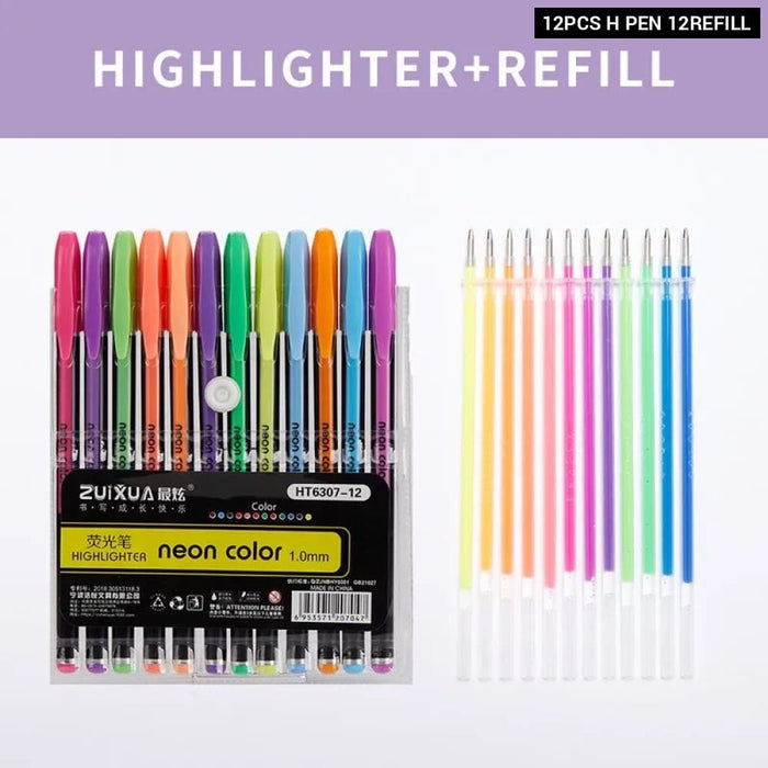 12pcs Metallic Glitter Highlighter Pastel Pens For School