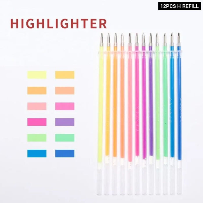 12pcs Metallic Glitter Highlighter Pastel Pens For School