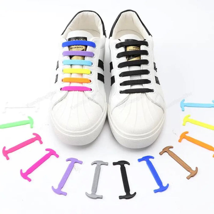 12pcs Silicone No Tie Elastic Shoe Laces For Kids & Adults