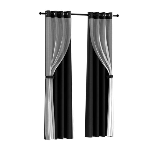 Goslash Picks 2x 132x274cm Blockout Sheer Curtains Black