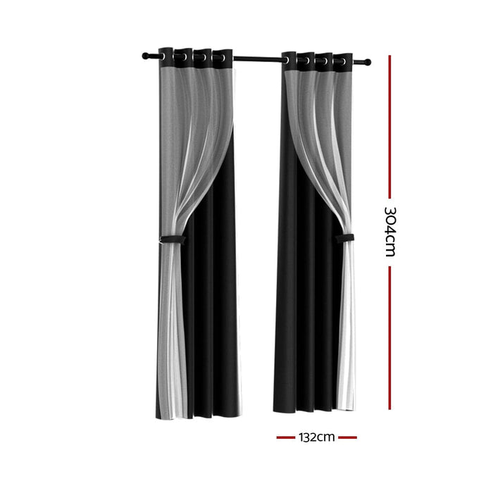 Goslash Picks 2x 132x304cm Blockout Sheer Curtains Black