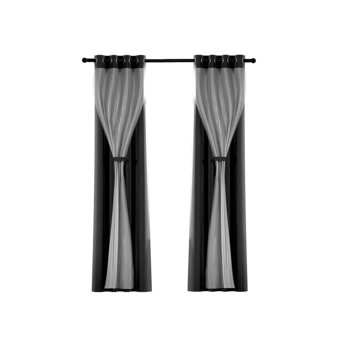 Goslash Picks 2x 132x304cm Blockout Sheer Curtains Black