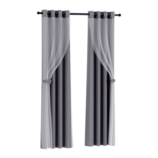 Goslash Picks 2x 132x304cm Blockout Sheer Curtains Charcoal