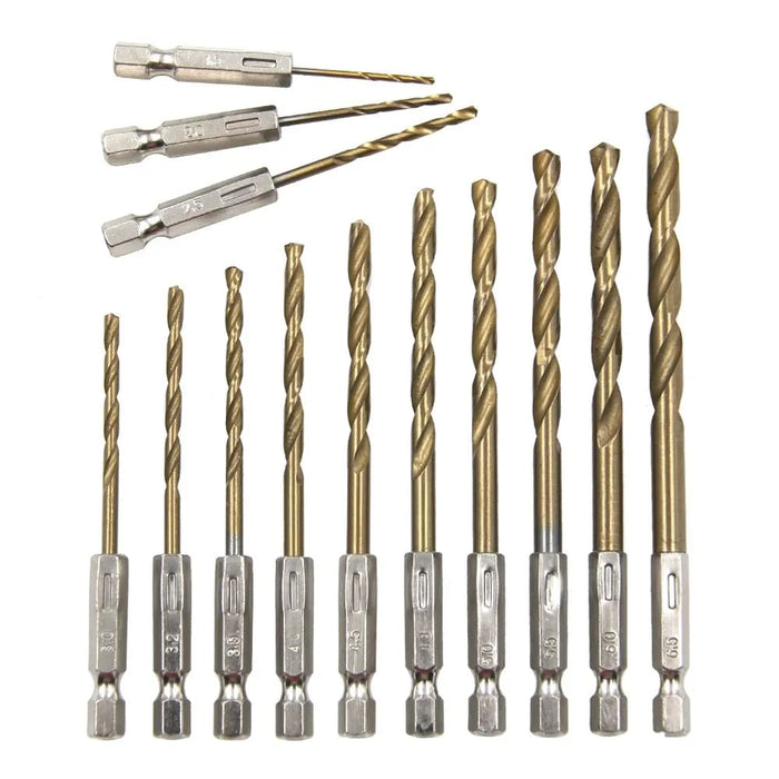 13pc Titanium Plated Fried Dough Twists Drill Set 1.5 6.5mm