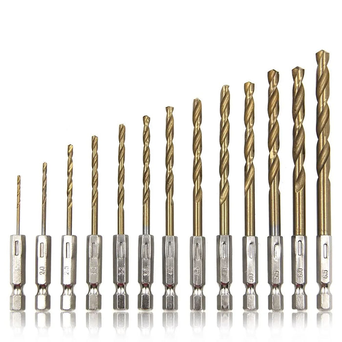 13pc Titanium Plated Fried Dough Twists Drill Set 1.5 6.5mm