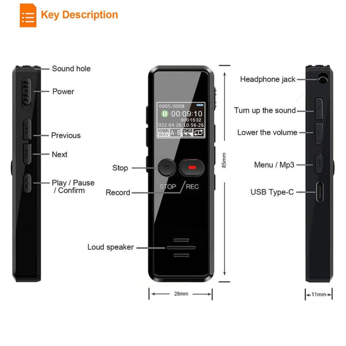 8gb 16gb 32gb High-quality Mp3 Digital Audio Voice Recorder