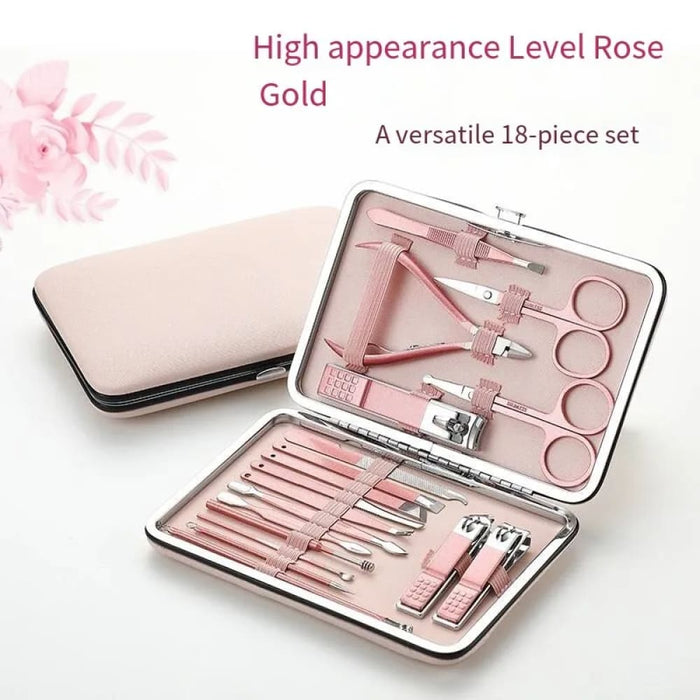 18 Piece Rose Gold Manicure Set With Nail Clippers Scissors