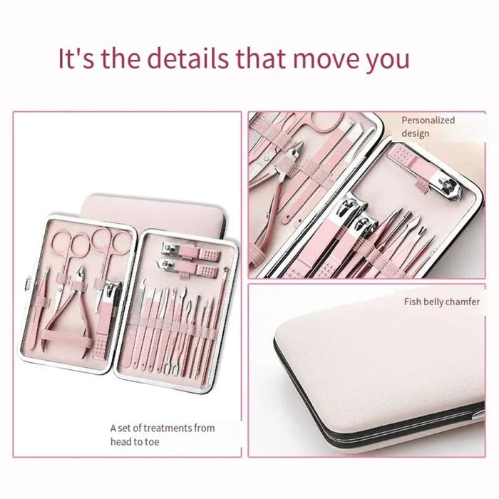 18 Piece Rose Gold Manicure Set With Nail Clippers Scissors