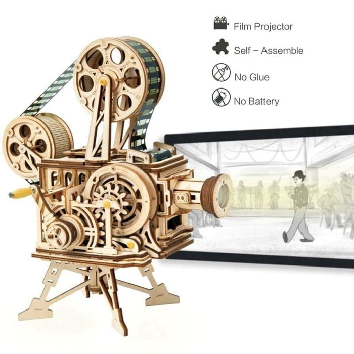 183pcs Retro Diy 3d Hand Crank Film Projector Wooden Model