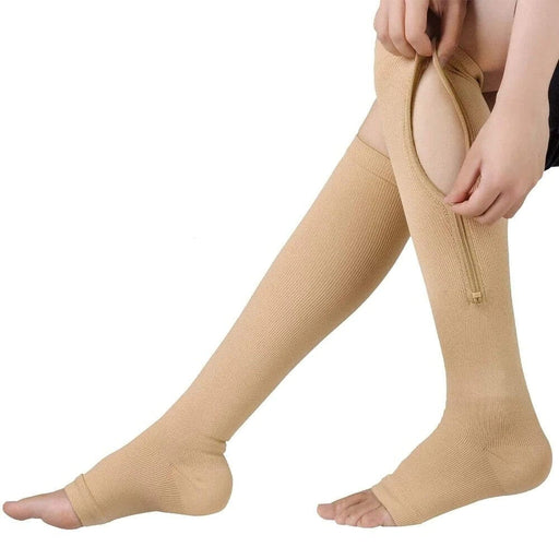 1pair Unisex Open Toe Calf Zipper Compression Stockings