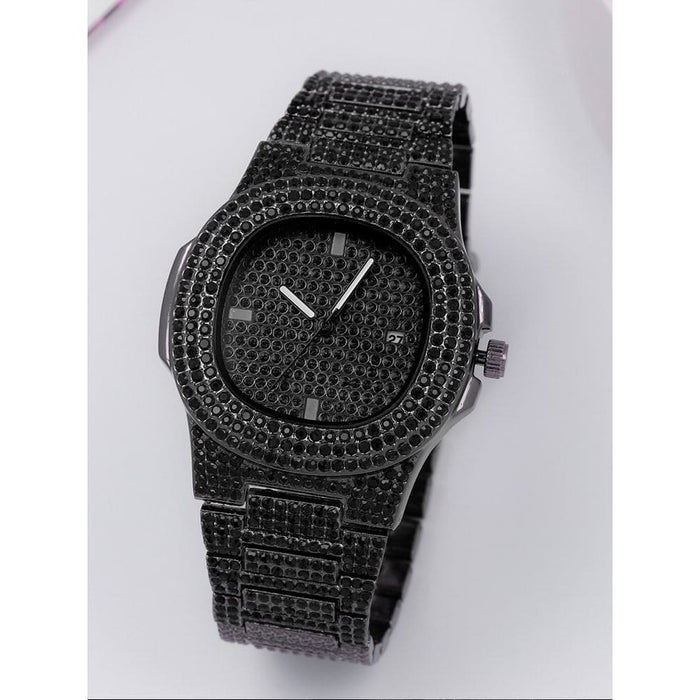 1pcs Fashion Business Calendar Men’s Full Diamond Black